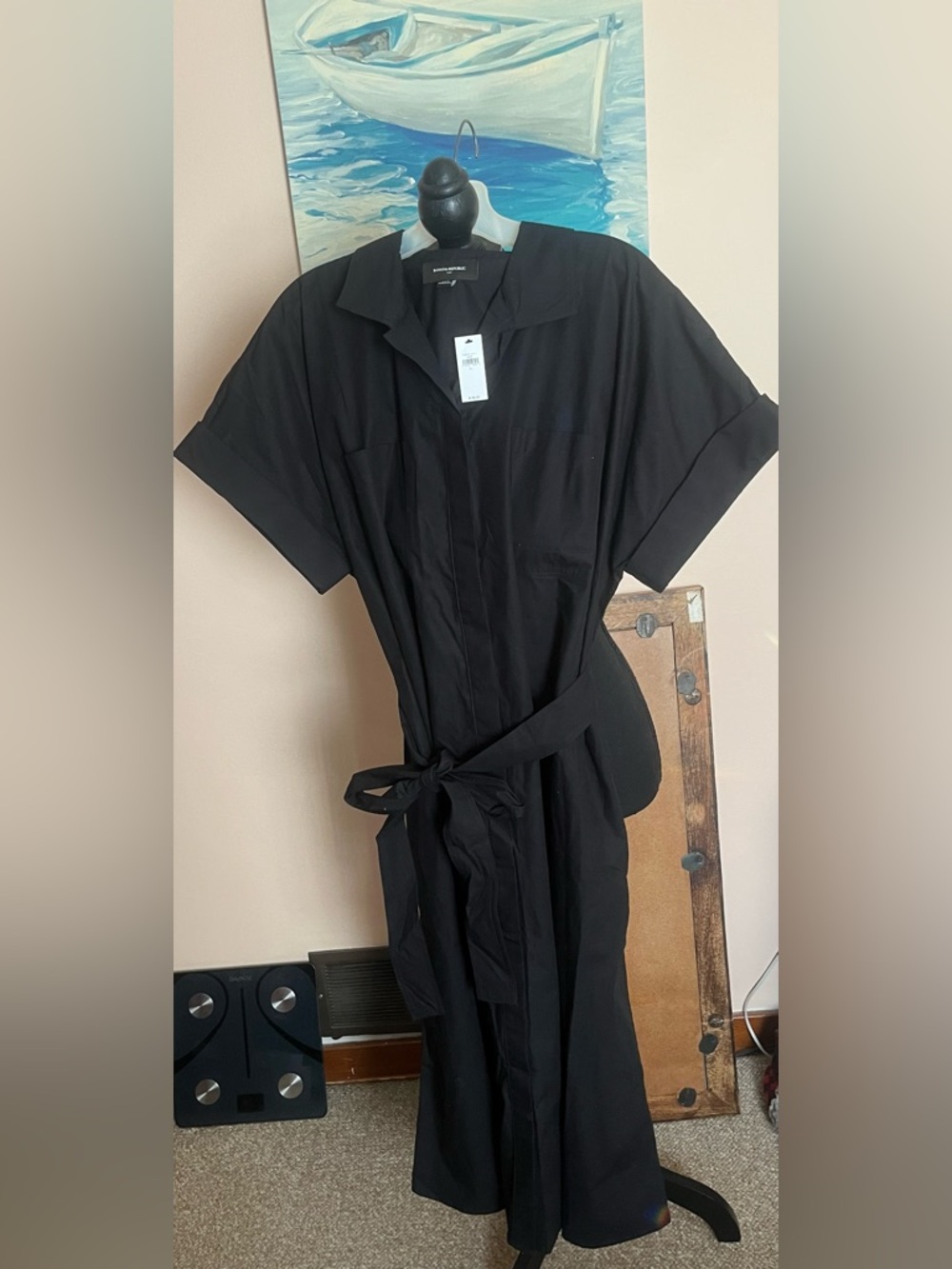 Banana Republic Black Midi Shirt Dress with Tie Belt